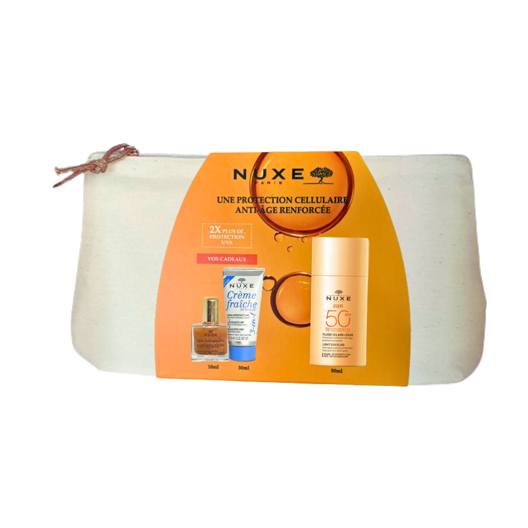 Trousse-nuxe-sun-24-ecran-fluide-léger-crème-hydratante-48h-huile-or-offerte