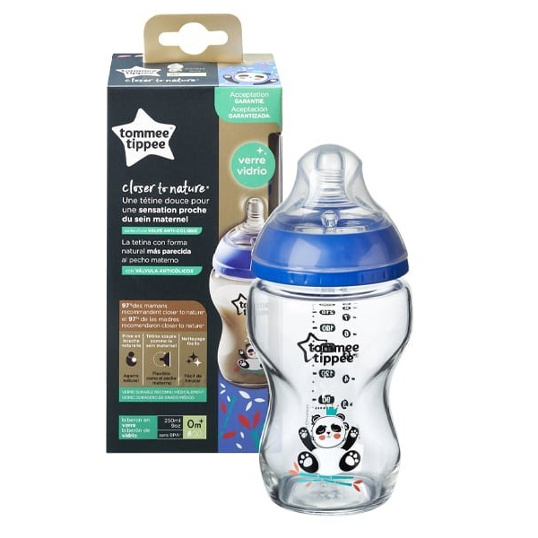 TOMMEE -TIPPEE- CLOSER- TO- NATURE- BIBERON- BLEU- EN- VERRE- 0M+ 250ML